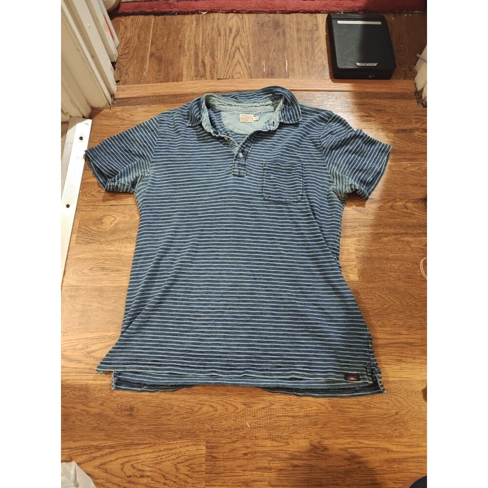 Faherty Indigo Striped Polo Shirt Sleeve Men’s Medium Faded Cotton Classic